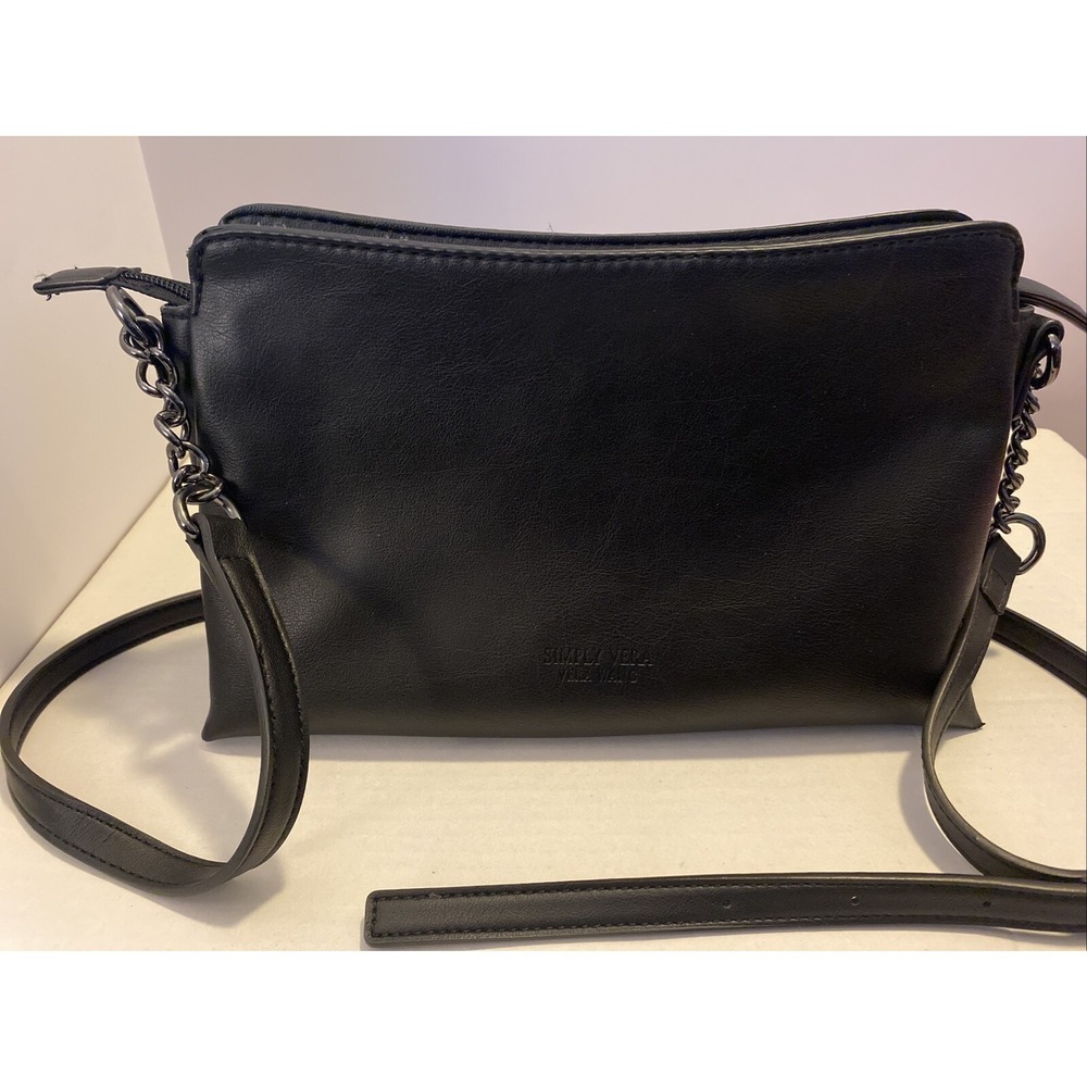 Simply Vera Wang Adrienne Top‎ Zip Black Chain Strap Crossbody Bag